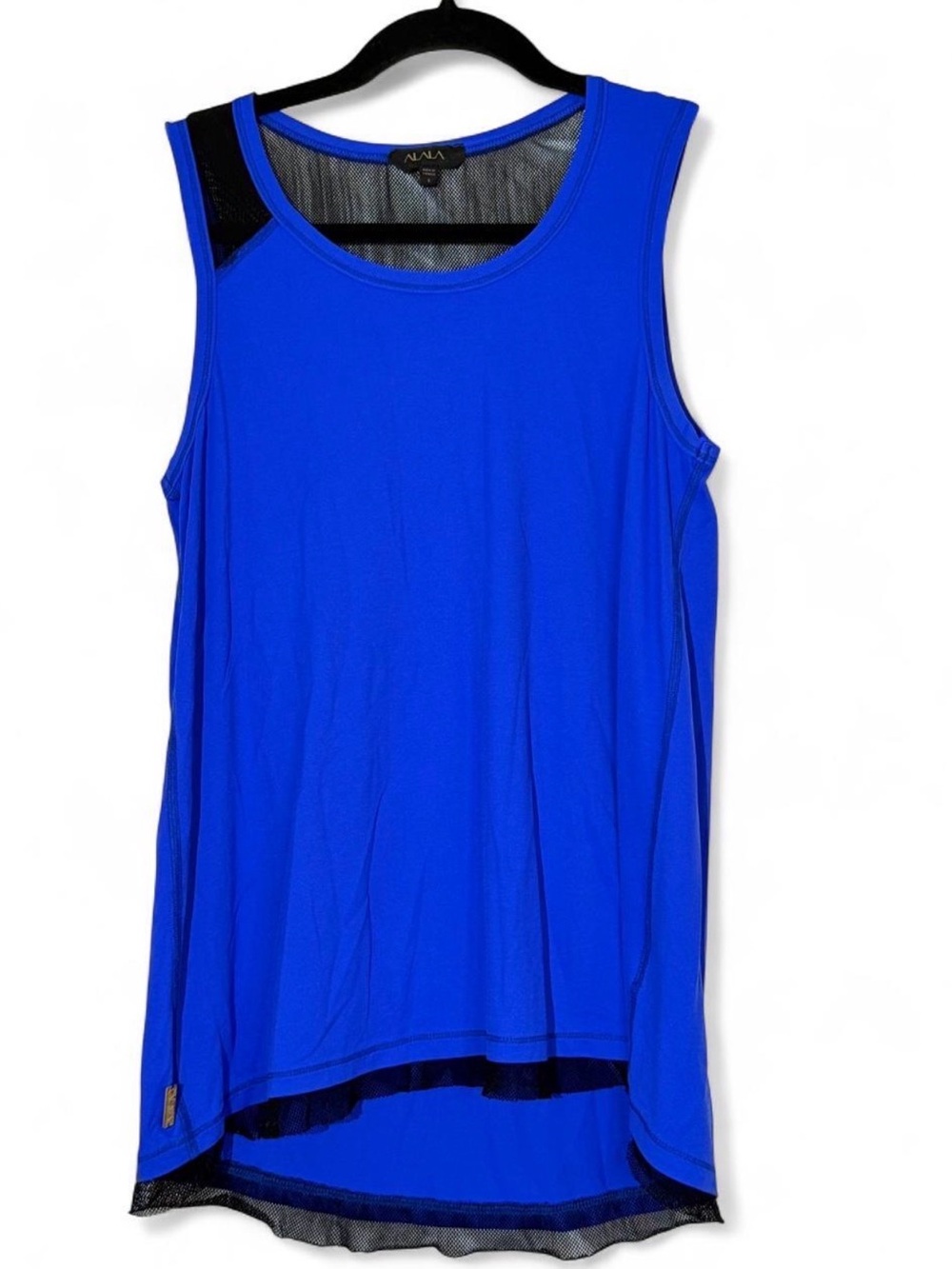 Alala Cobalt Blue Mesh Panel Asymmetric Tech Workout Tank Top